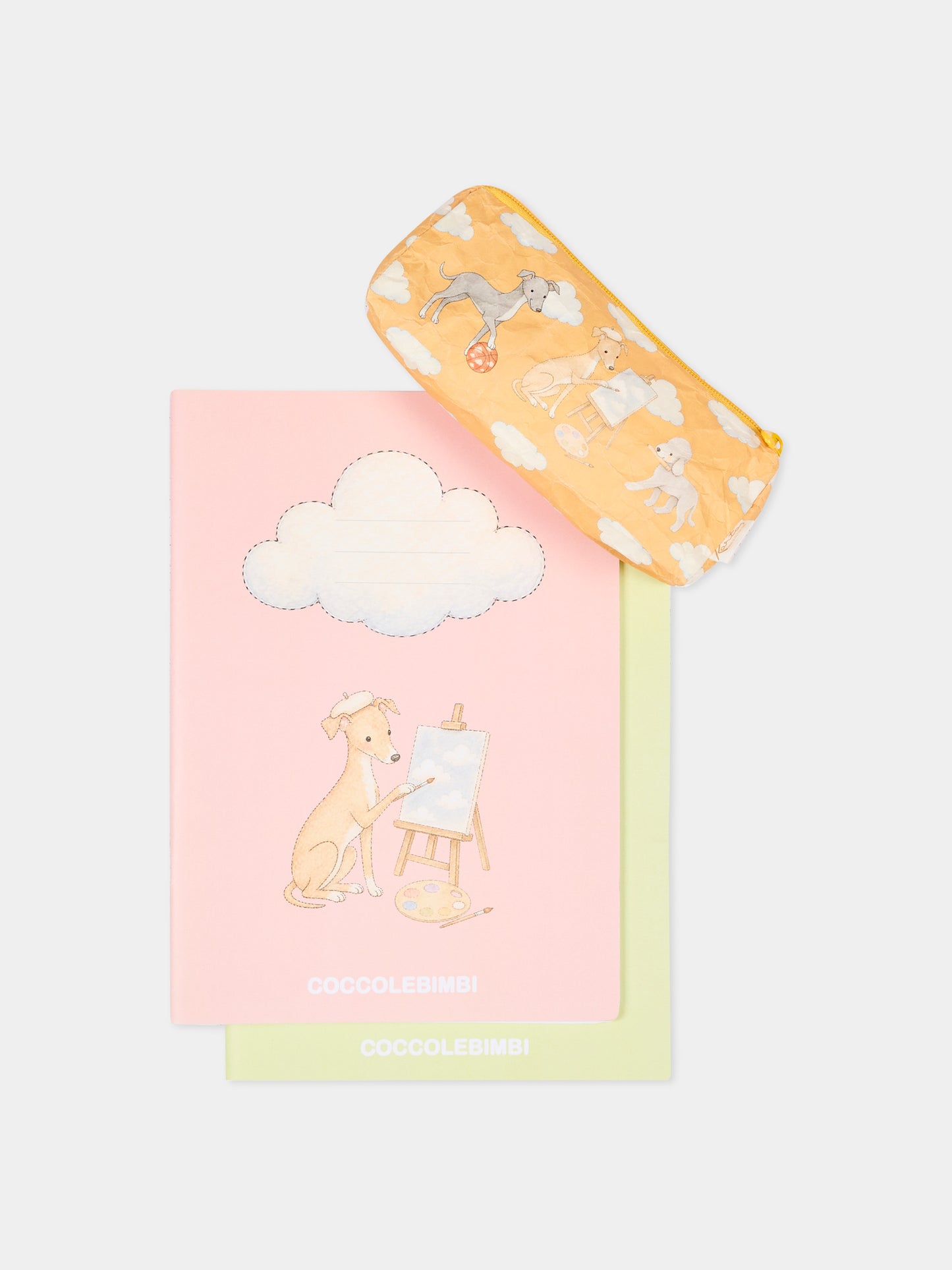 Set di 2 quaderni e astuccio stampa cani