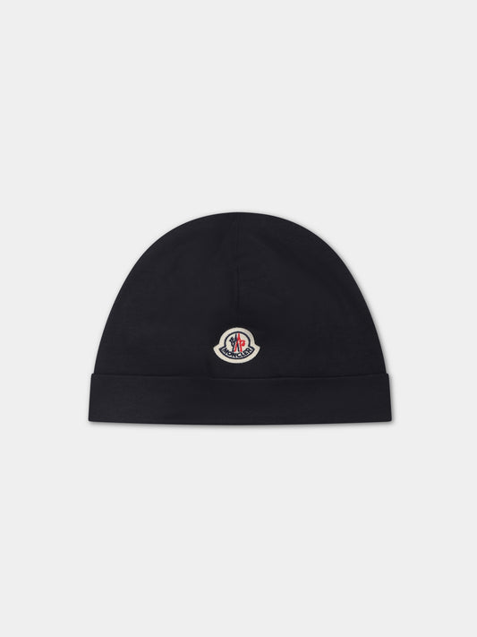 Black beanie for babies with logo