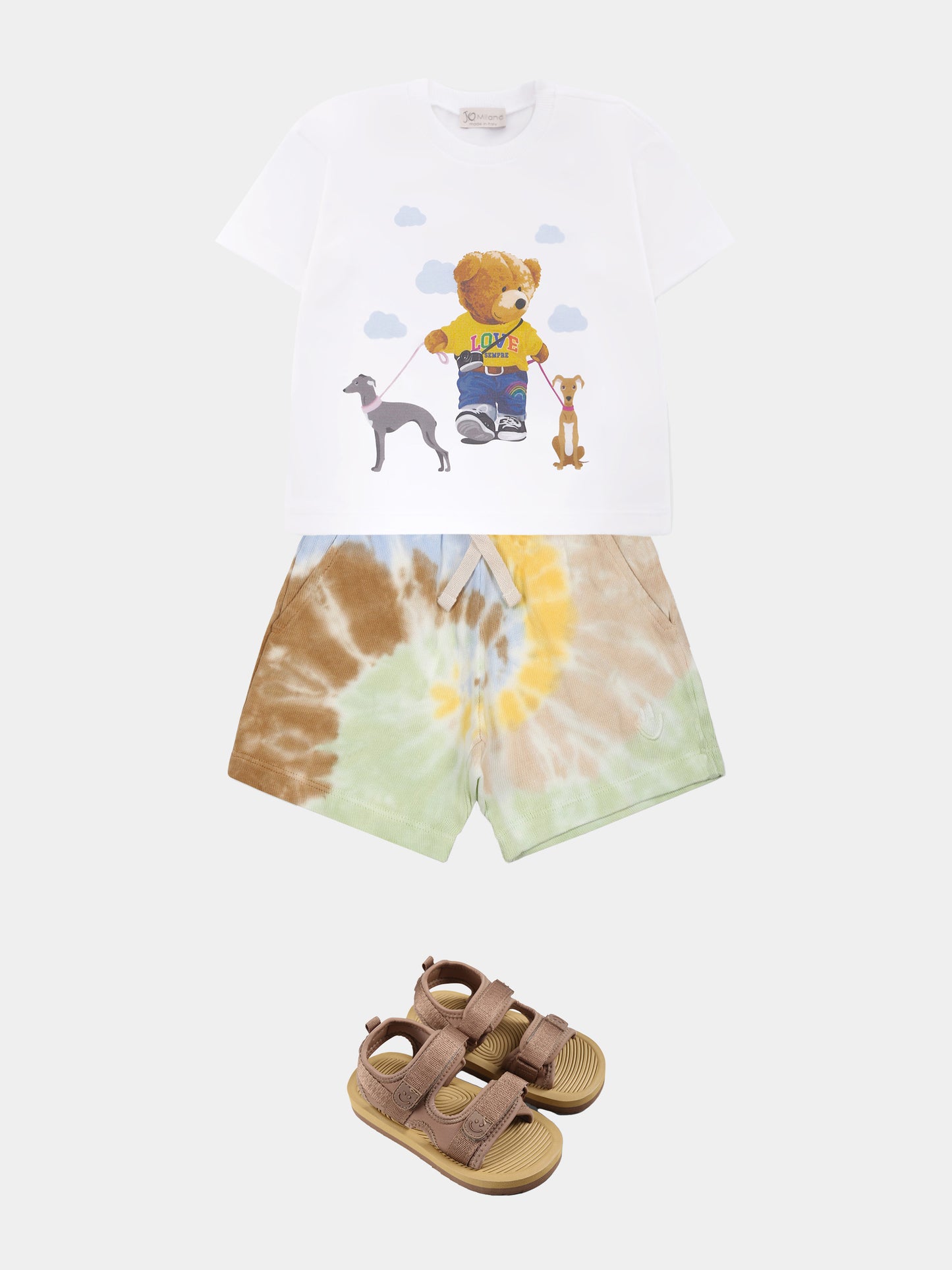 White t-shirt for babykids with bear and dogs