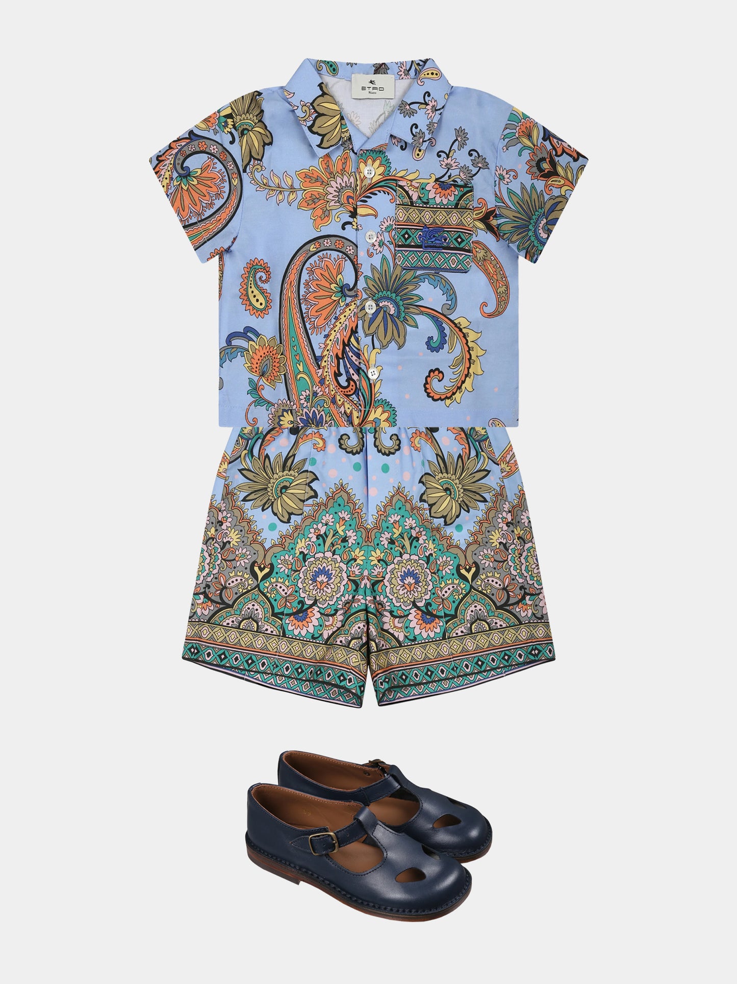 Light blue shirt for baby boy with paisley print