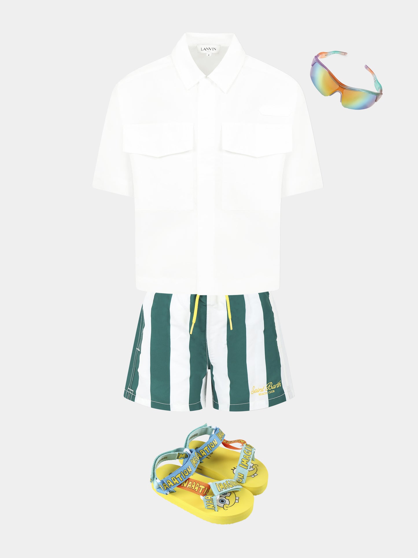 Green swim shorts for boy with logo