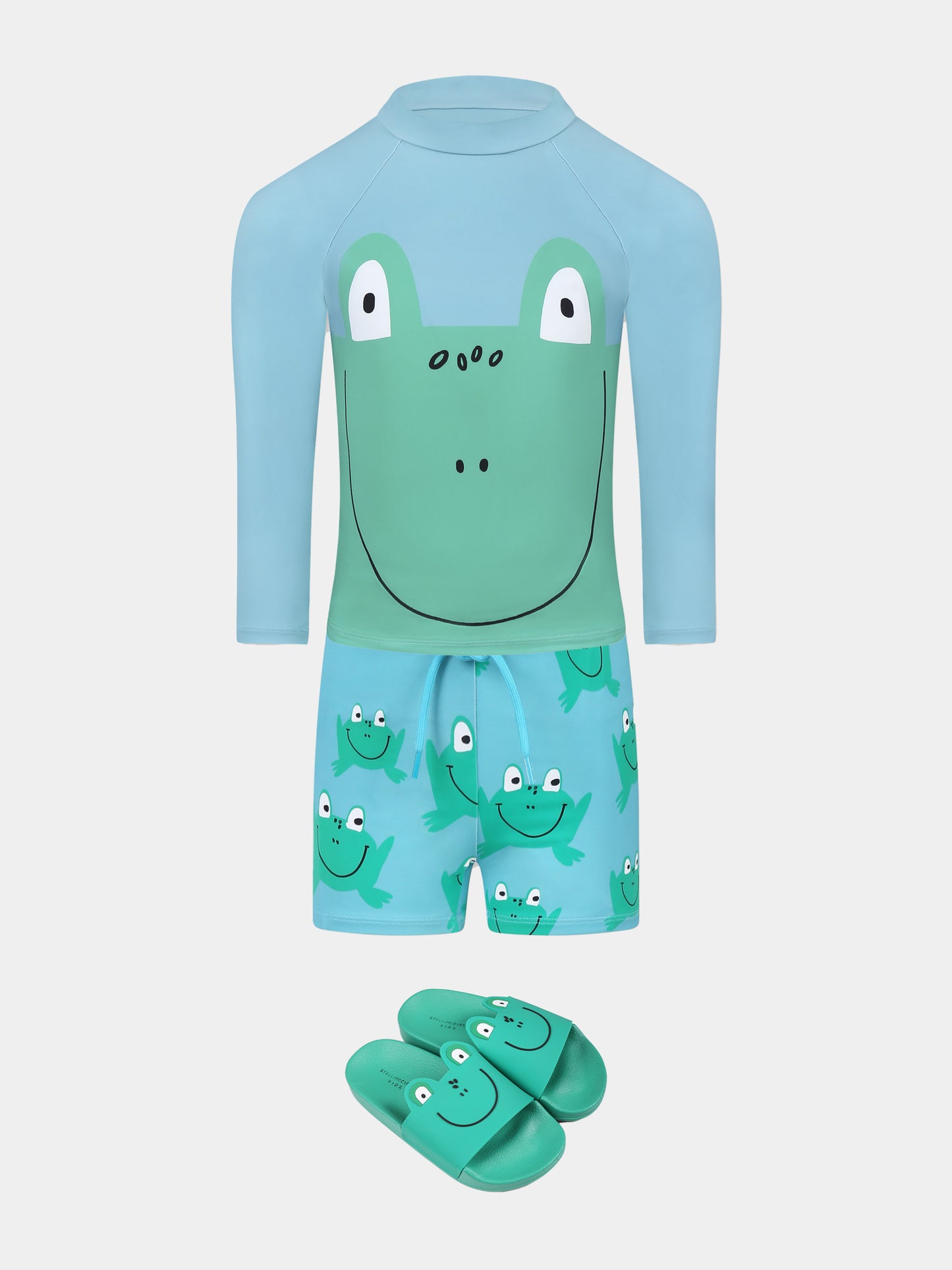 Light blue swim shorts for boy with frog