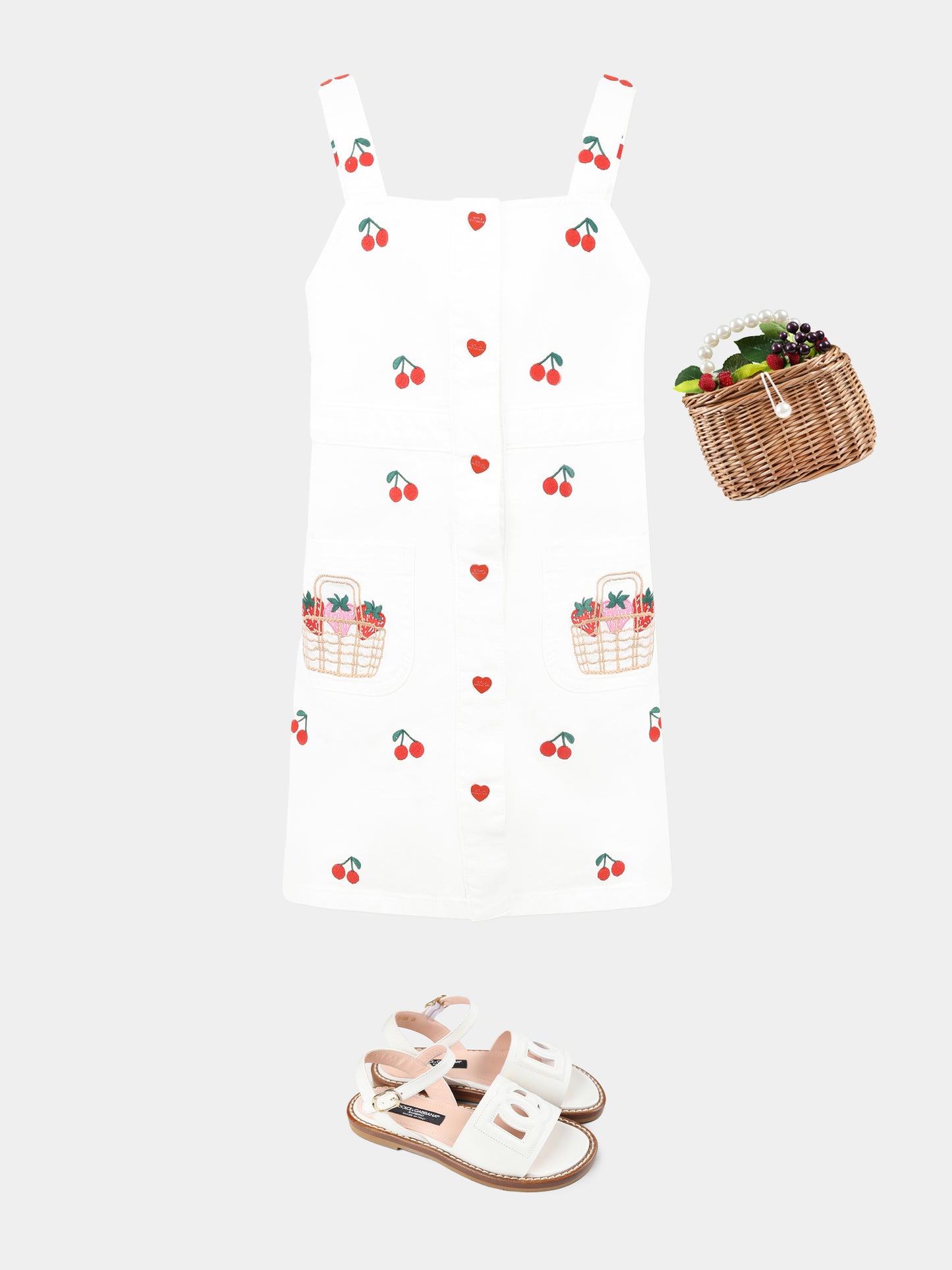 White dungarees for girl with cherries