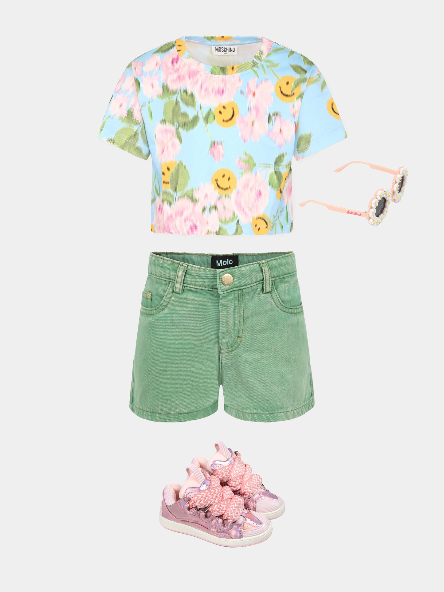 Light blue crop t-shirt for girl with floral print
