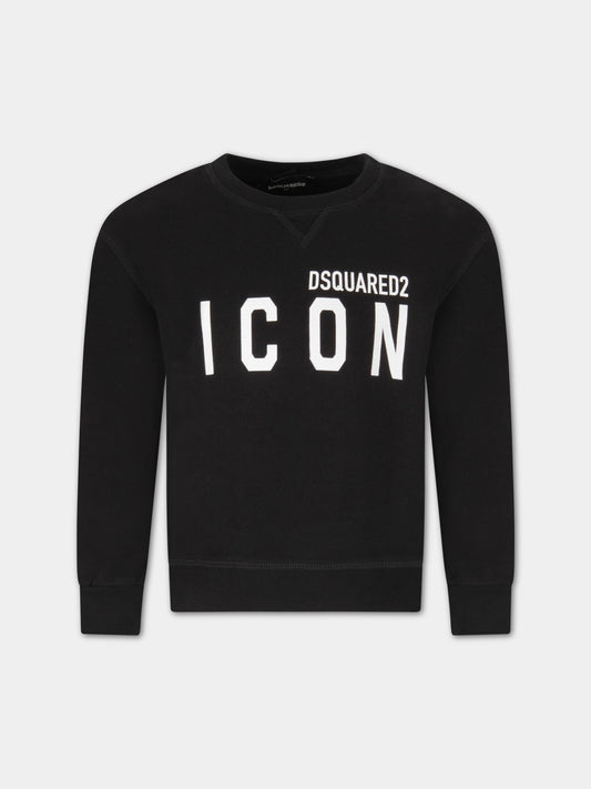 Felpa nera per bambini con logo bianco,Dsquared2,DQ049U D002Y DQ900