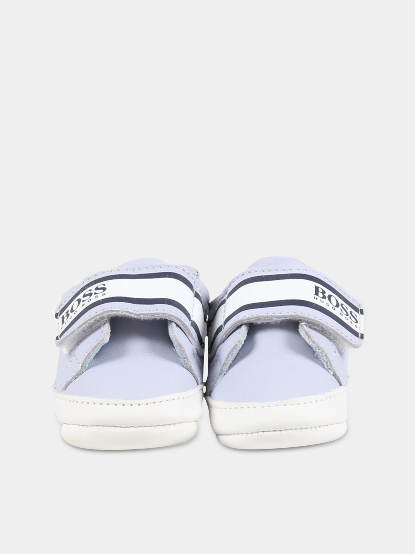 Sneakers celesti da culla per neonato con logo,Hugo Boss,J99100 771