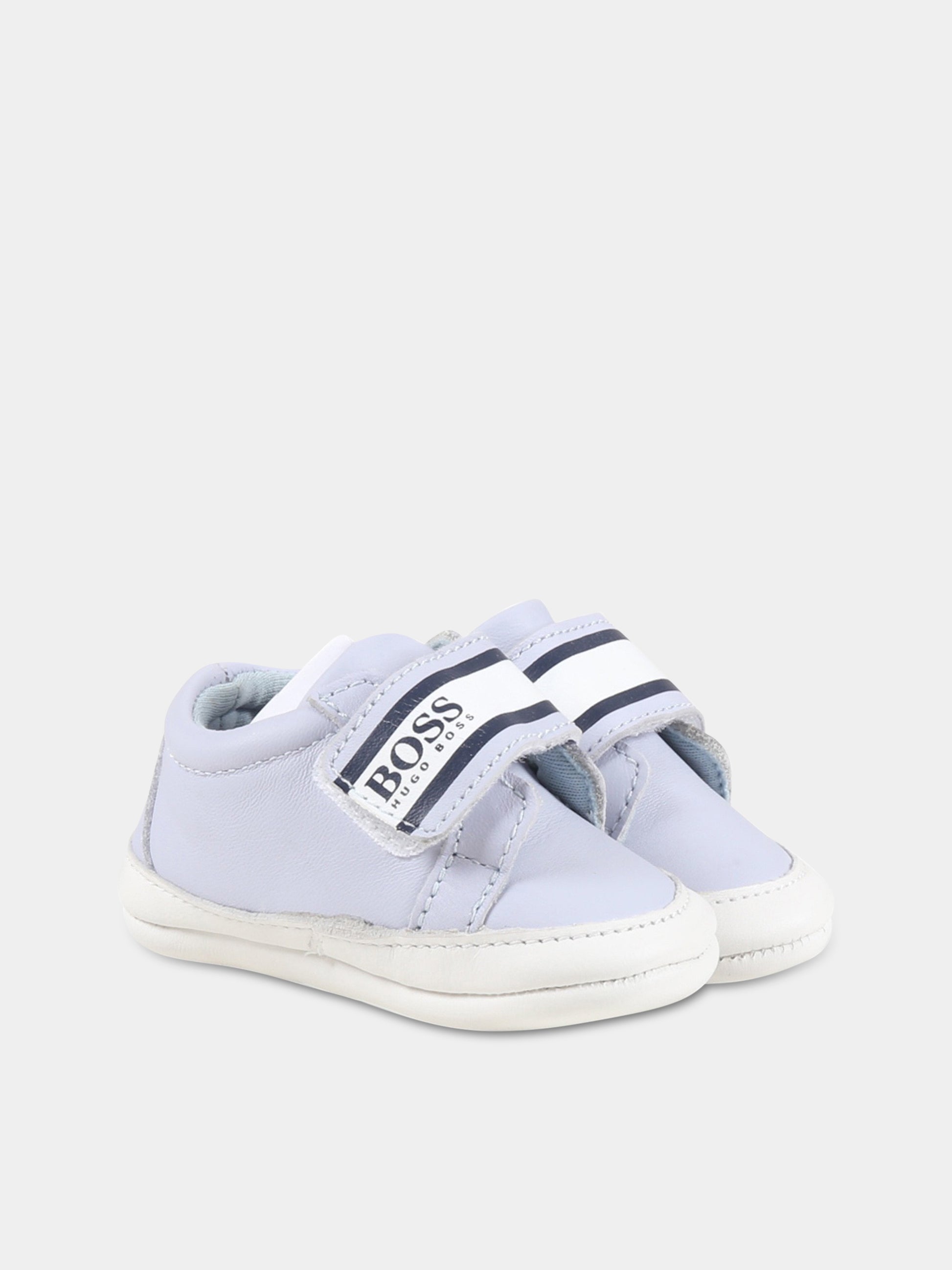 Sneakers celesti da culla per neonato con logo,Hugo Boss,J99100 771
