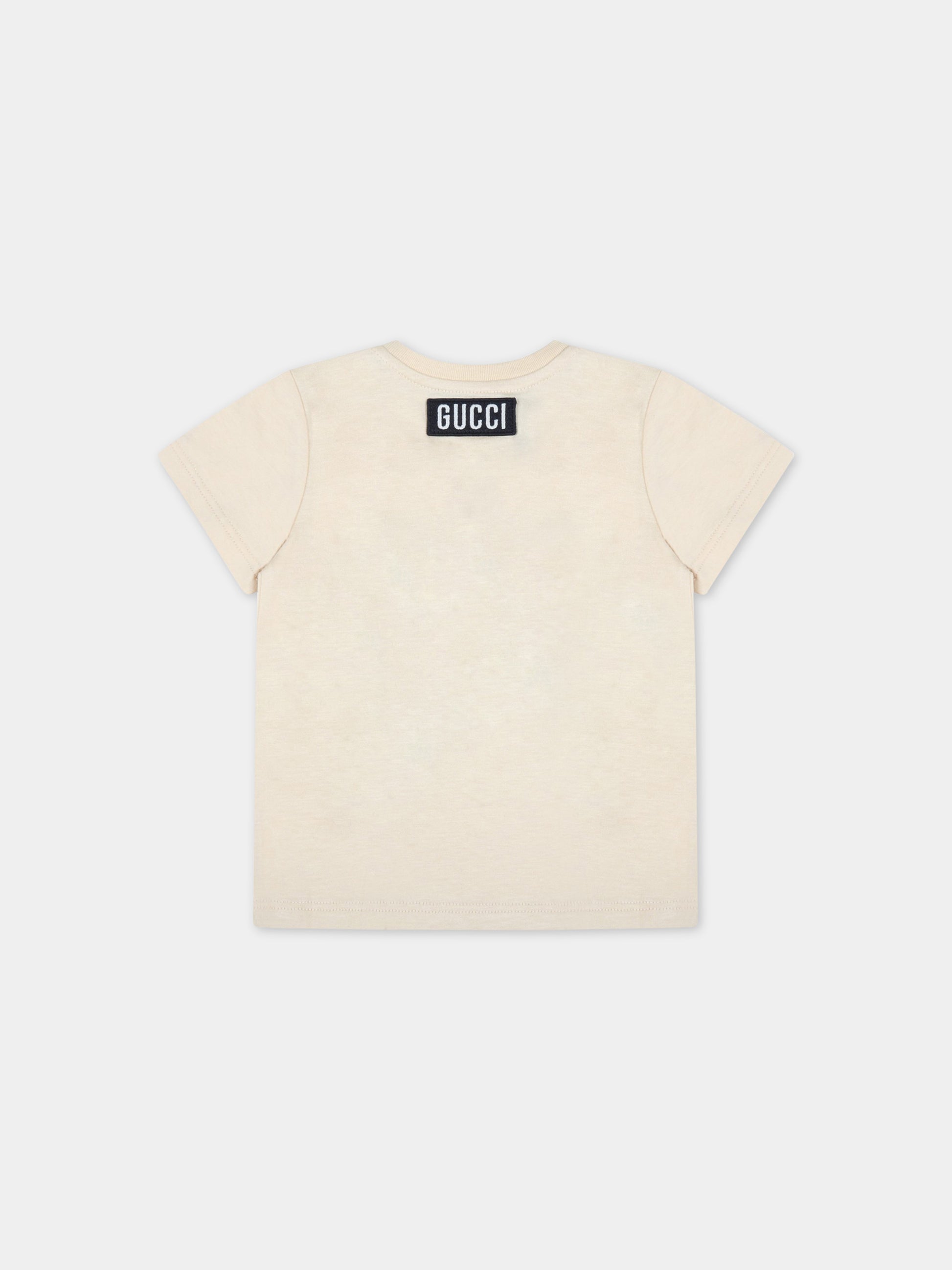 T-shirt beige per neonati con gatti e logo,Gucci Kids,548034 XJD2D 7193