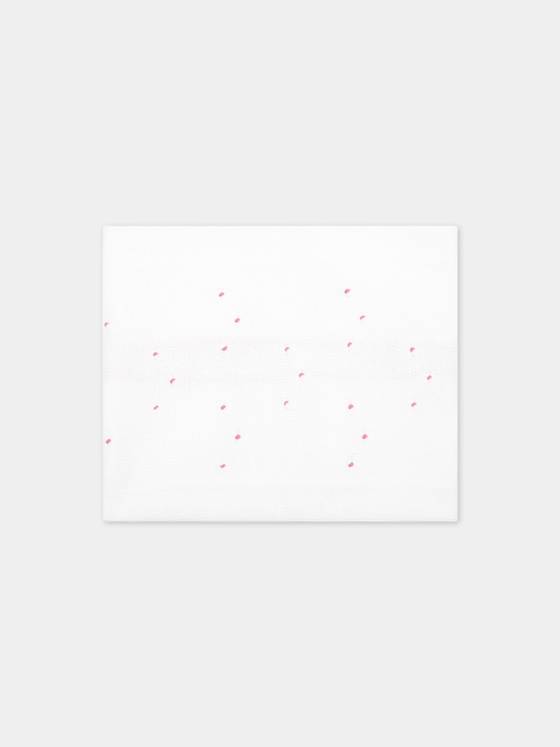 Coperta bianca per neonata con dettagli viola,Little Bear,4001 BIANCO/PEONIA