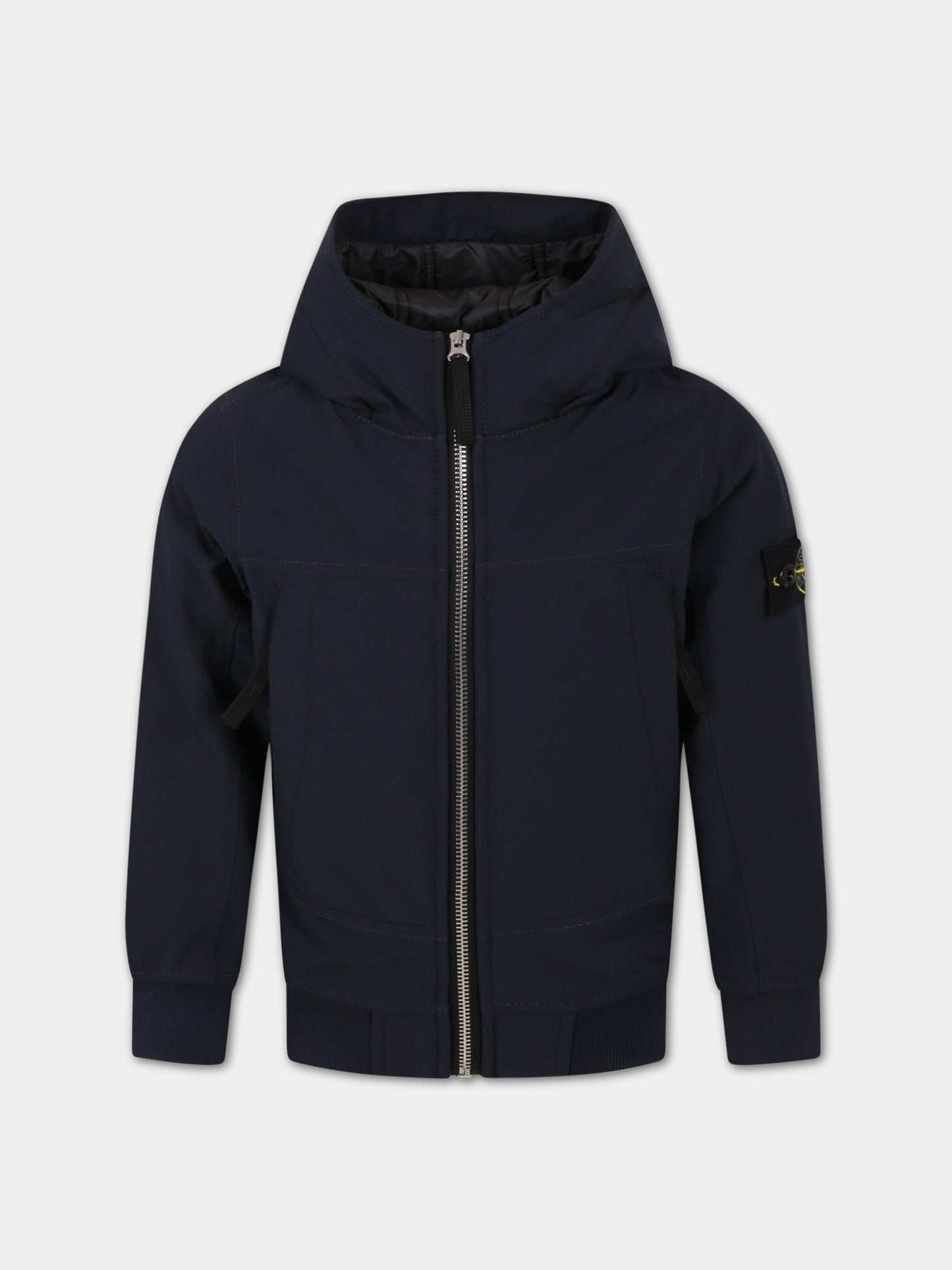 Giacca blu a vento per bambino con iconico patch,Stone Island Junior,771640131 V0020