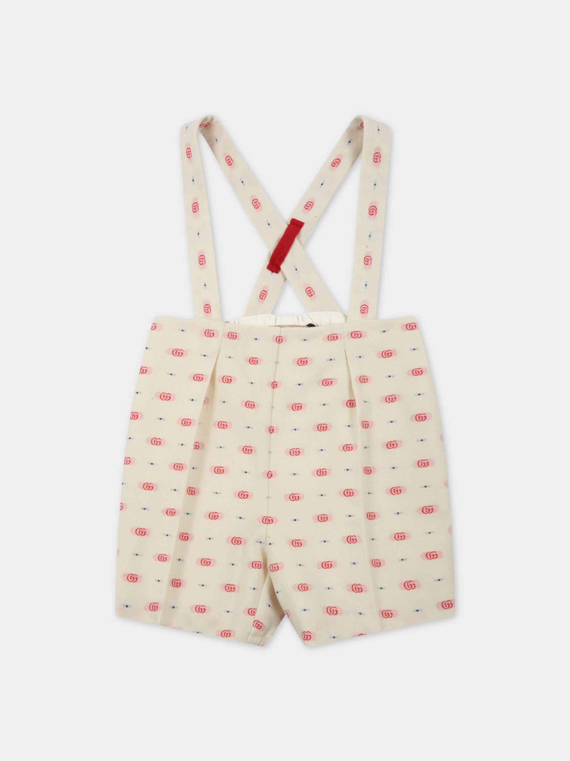 Bermuda avorio per neonato con GG rosse,Gucci Kids,701729 XWATB 9120