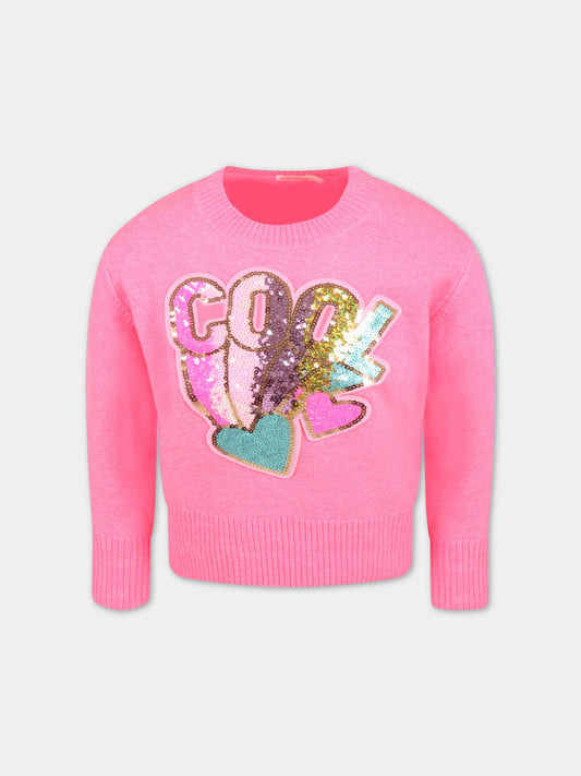 Maglione fucsia per bambina con cuori,Billieblush,U15A17 473