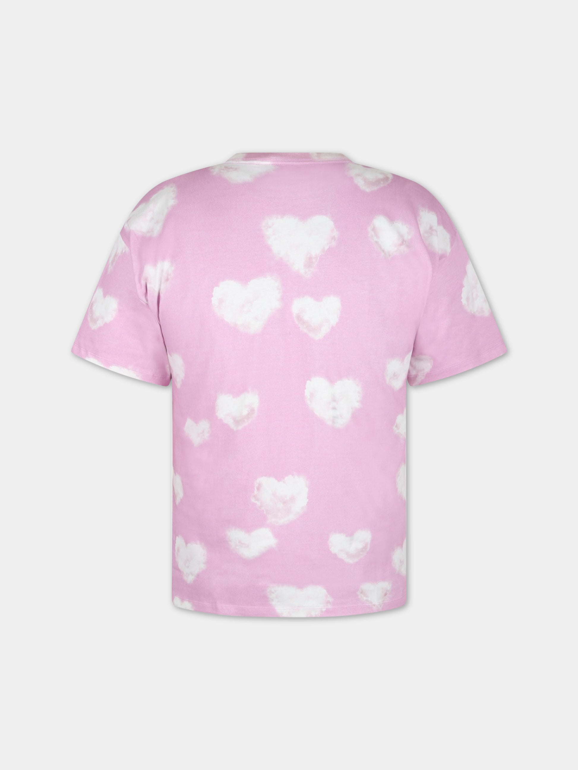 T-shirt rosa per adulti con iconiche nuvole bianche,Rainbow Clouds,ROXO ADULT 6705