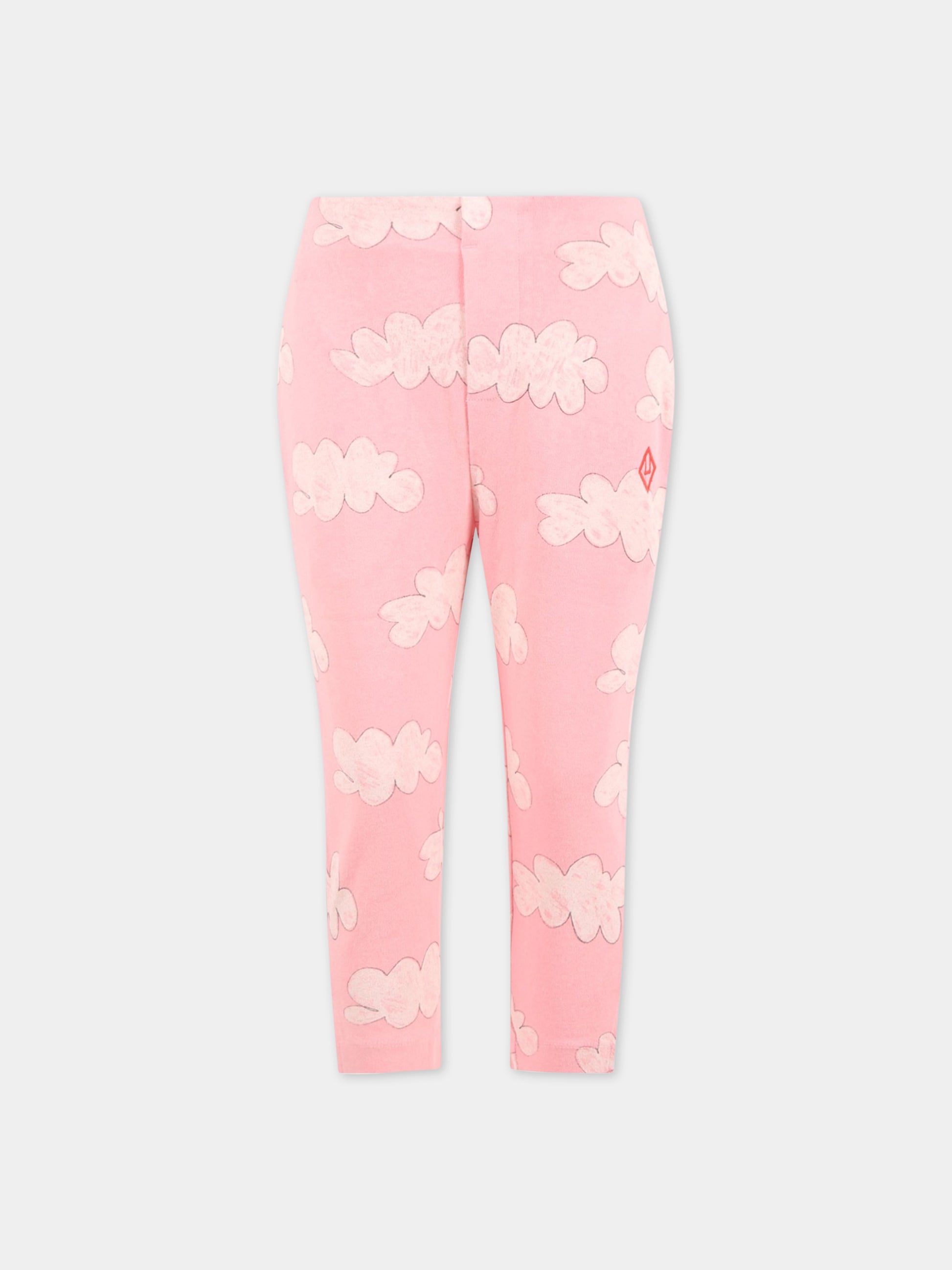 Pantaloni rosa da tuta per bambina con nuvole e logo rosso,The Animals Observatory,S23024 152