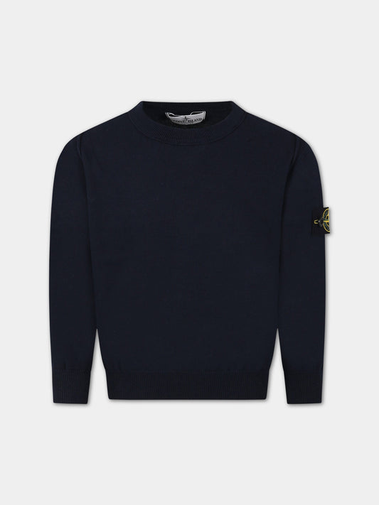 Maglione blu navy per bambino con iconica bussola,Stone Island Junior,7816 501 A4 V0020