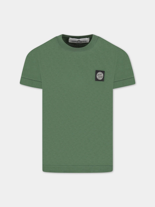 T-shirt verde per bambino con patch logato,Stone Island Junior,7816 201 47 V0053
