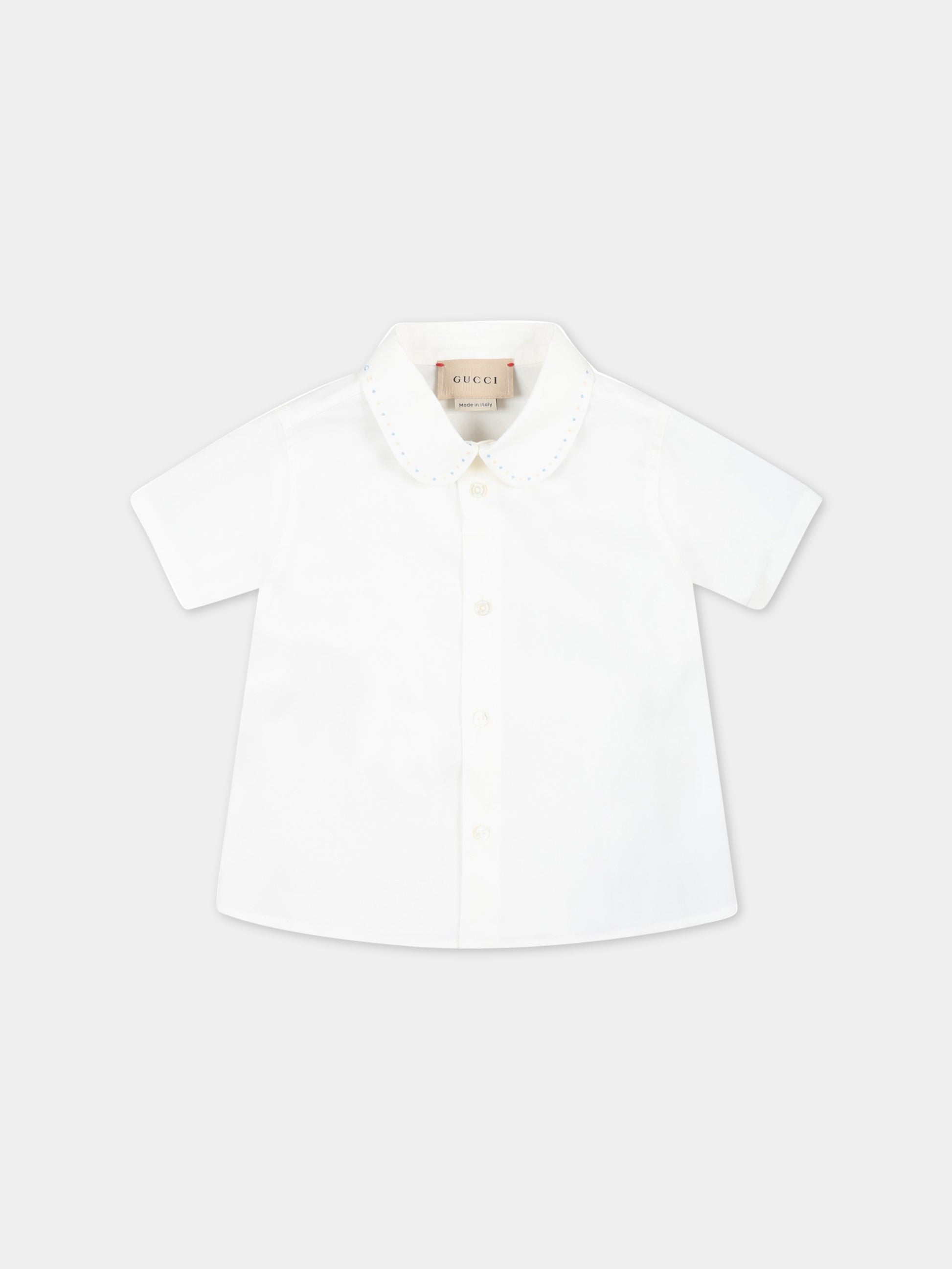 Camicia bianca per neonato con pois,Gucci Kids,721988 XWAV6 9072