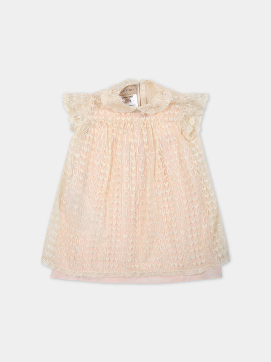 Vestito rosa per neonata con scritta  Guccily ,Gucci Kids,717264 ZAKYU 9303