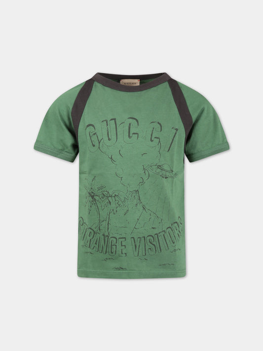 T-shirt verde per bambino con logo,Gucci Kids,713864 XJEZG 3826
