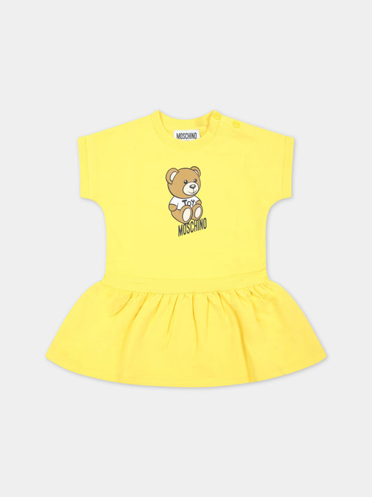 Vestito giallo per neonata con Teddy Bear e logo,Moschino Kids,MAV09I LDA00 50162