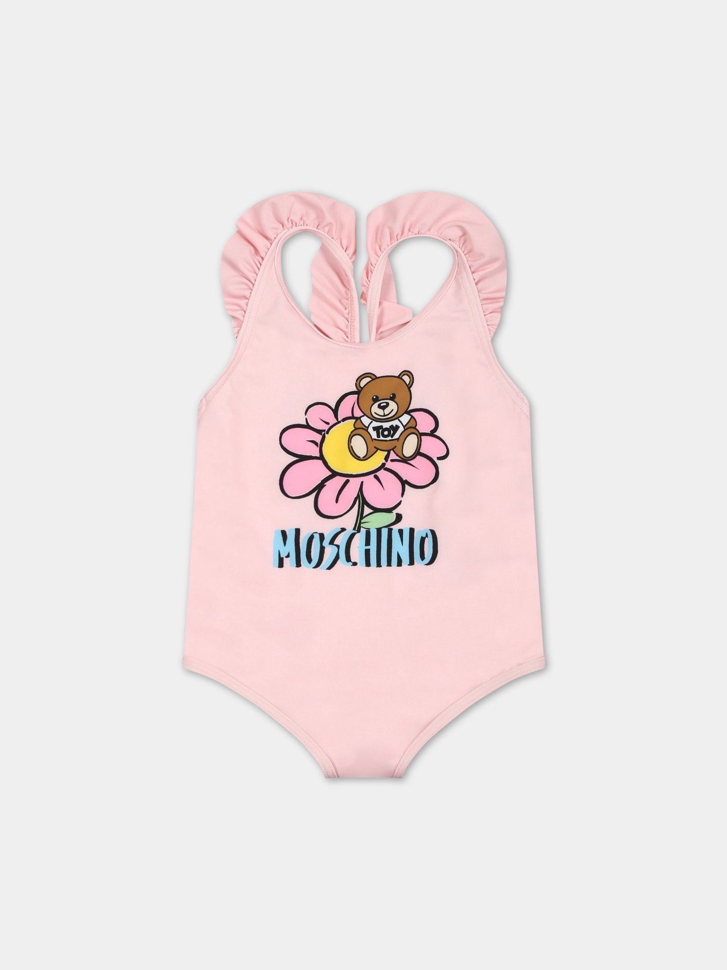 Costume rosa per neonata con Teddy bear e logo,Moschino Kids,MDL00L LKA00 50209
