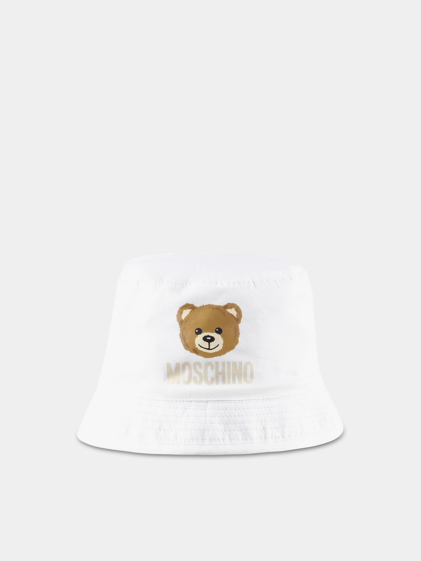 Cloche bianca per neonati con Teddy Bear e logo,Moschino Kids,MMX04A LMA01 10101