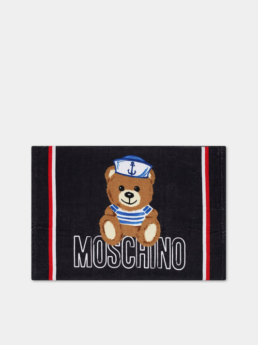 Telo-mare blu per bambini con Teddy Bear e logo,Moschino Kids,HOX01B LGA15 40016
