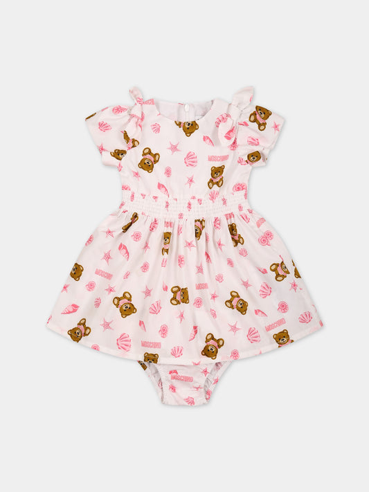 Set bianco per neonata con Teddy Bear e stampa,Moschino Kids,MDV0A8 LLB25 86801