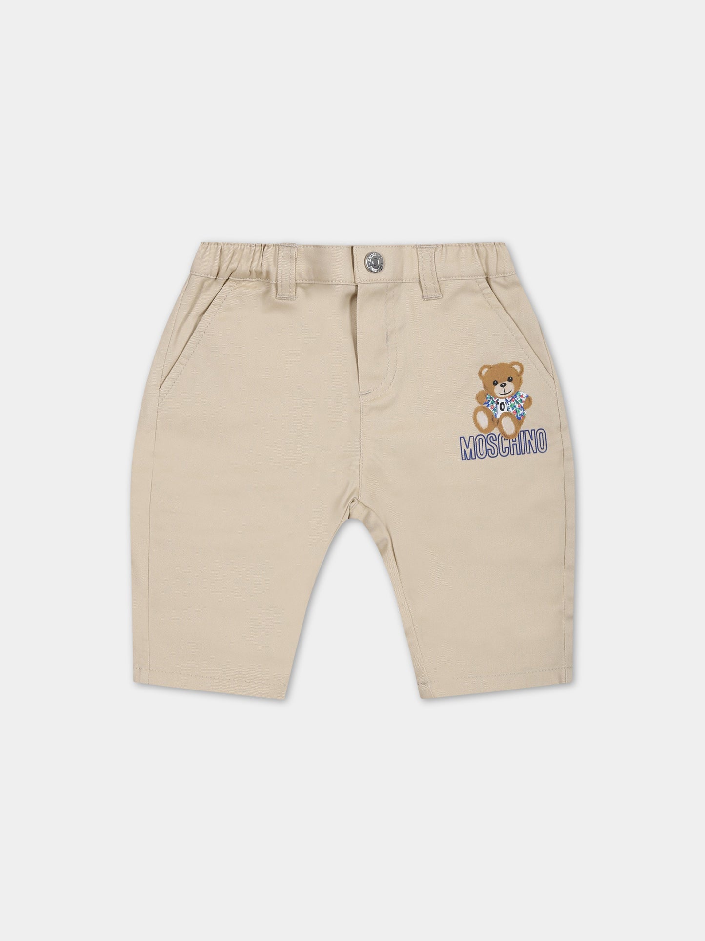 Pantaloni beige per neonato con Teddy Bear e logo,Moschino Kids,MUP04C LPC04 20310