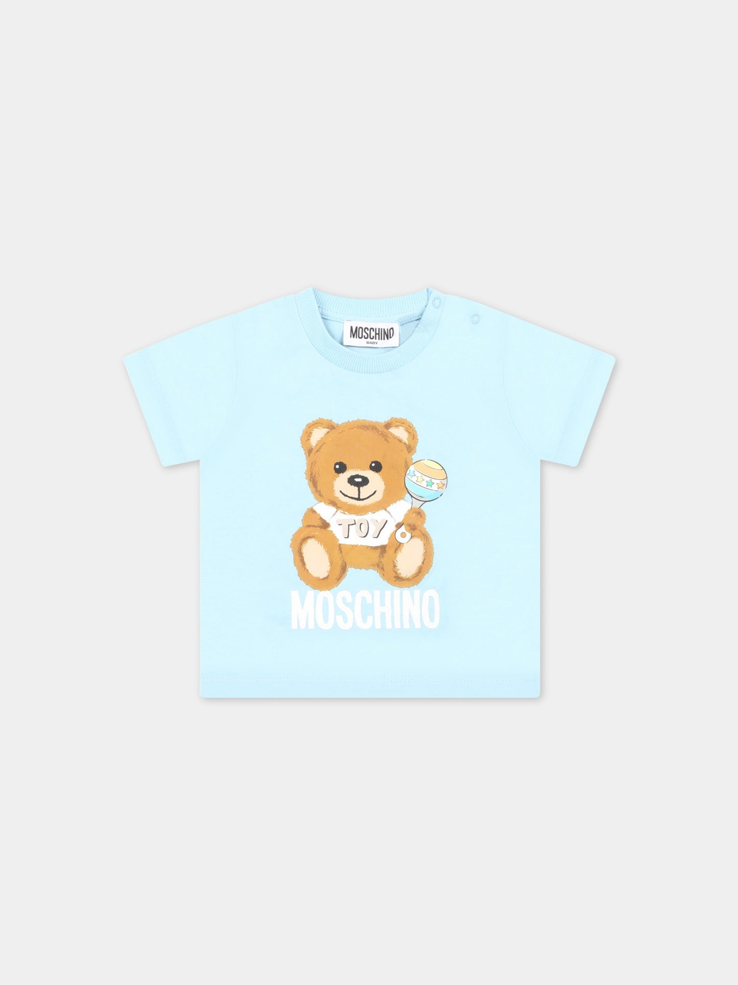 T-shirt celeste per neonato con Teddy Bear e logo,Moschino Kids,MOM032 LAA03 40304