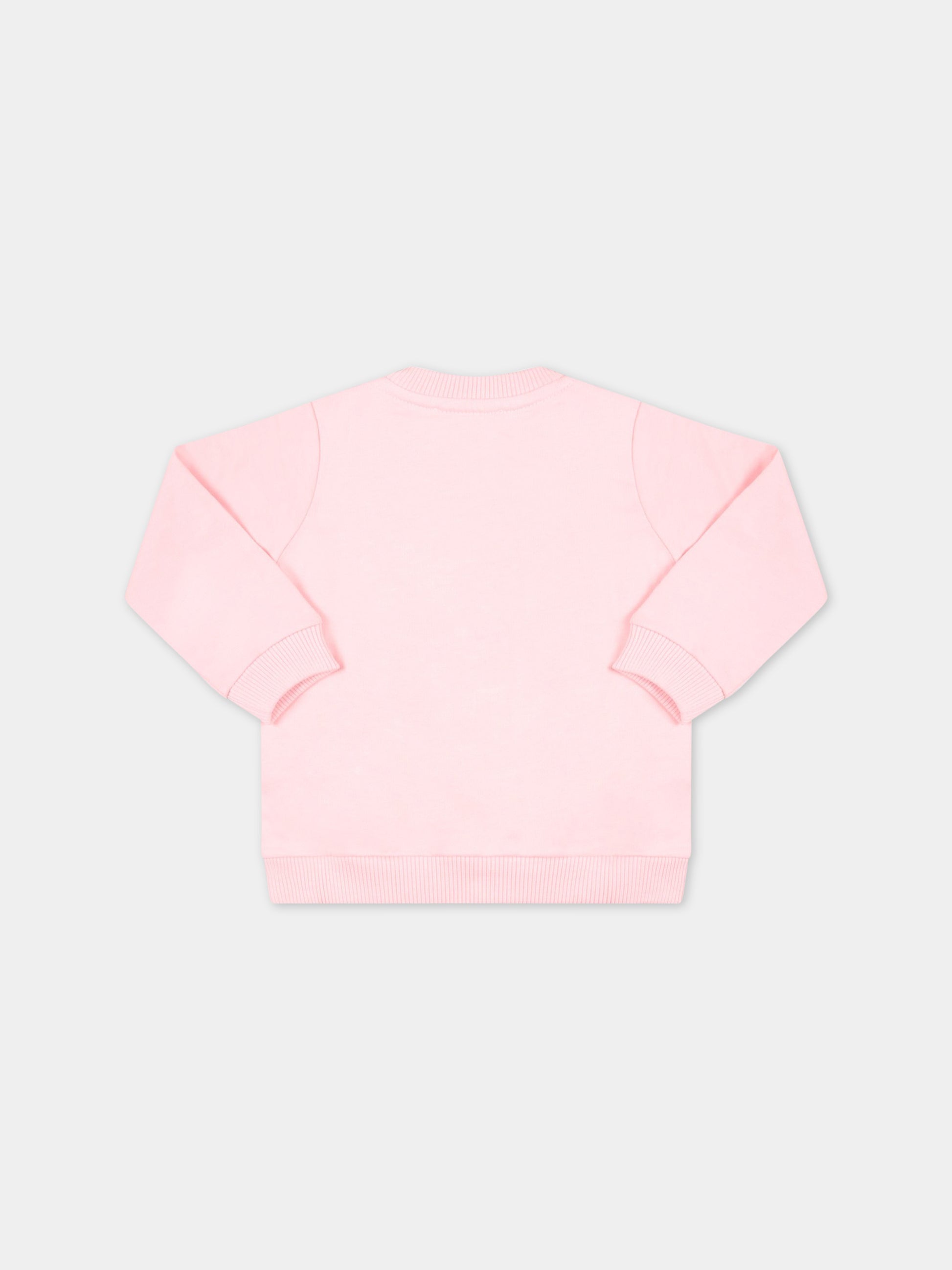Felpa rosa per neonata con Teddy Bear e logo bianco,Moschino Kids,MMF04Q LCA19 50209