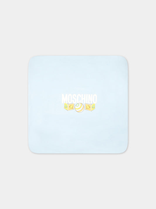 Coperta celeste per neonato con logo e Teddy Bear,Moschino Kids,MYB005 LCB34 84495