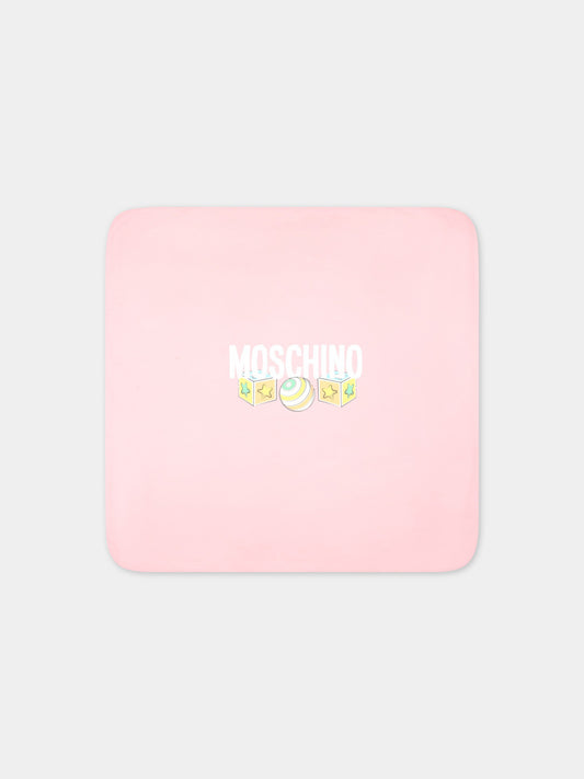 Coperta rosa per neonata con logo e Teddy Bear,Moschino Kids,MYB005 LCB34 84485