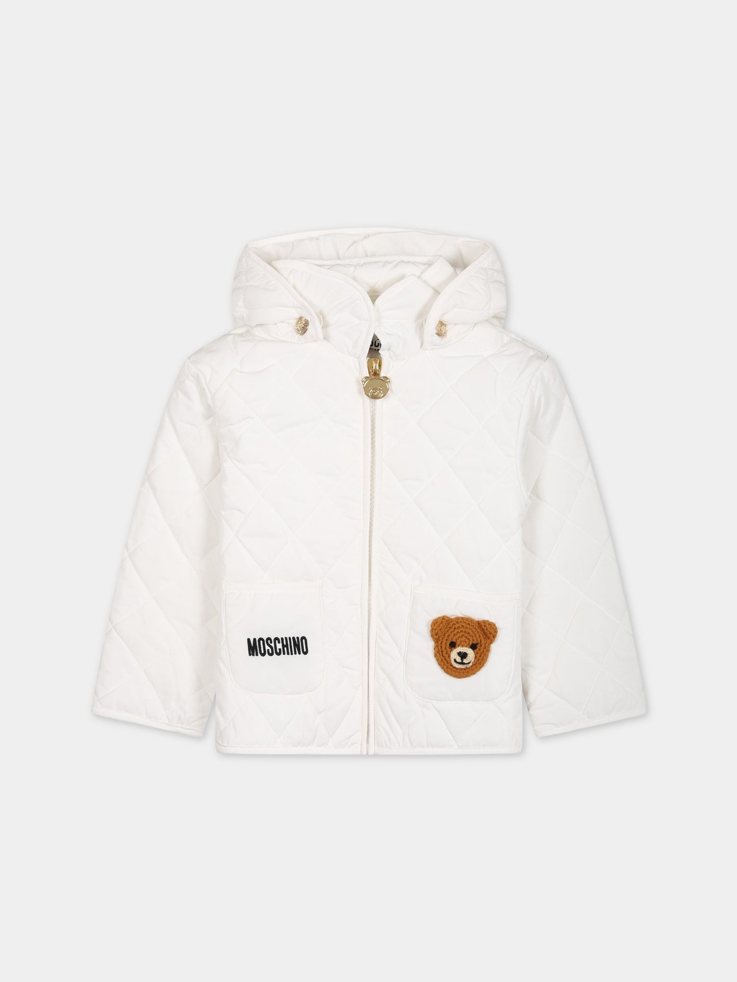 Piumino bianco per bambini con Teddy Bear e logo,Moschino Kids,MUS02A L3A68 10063