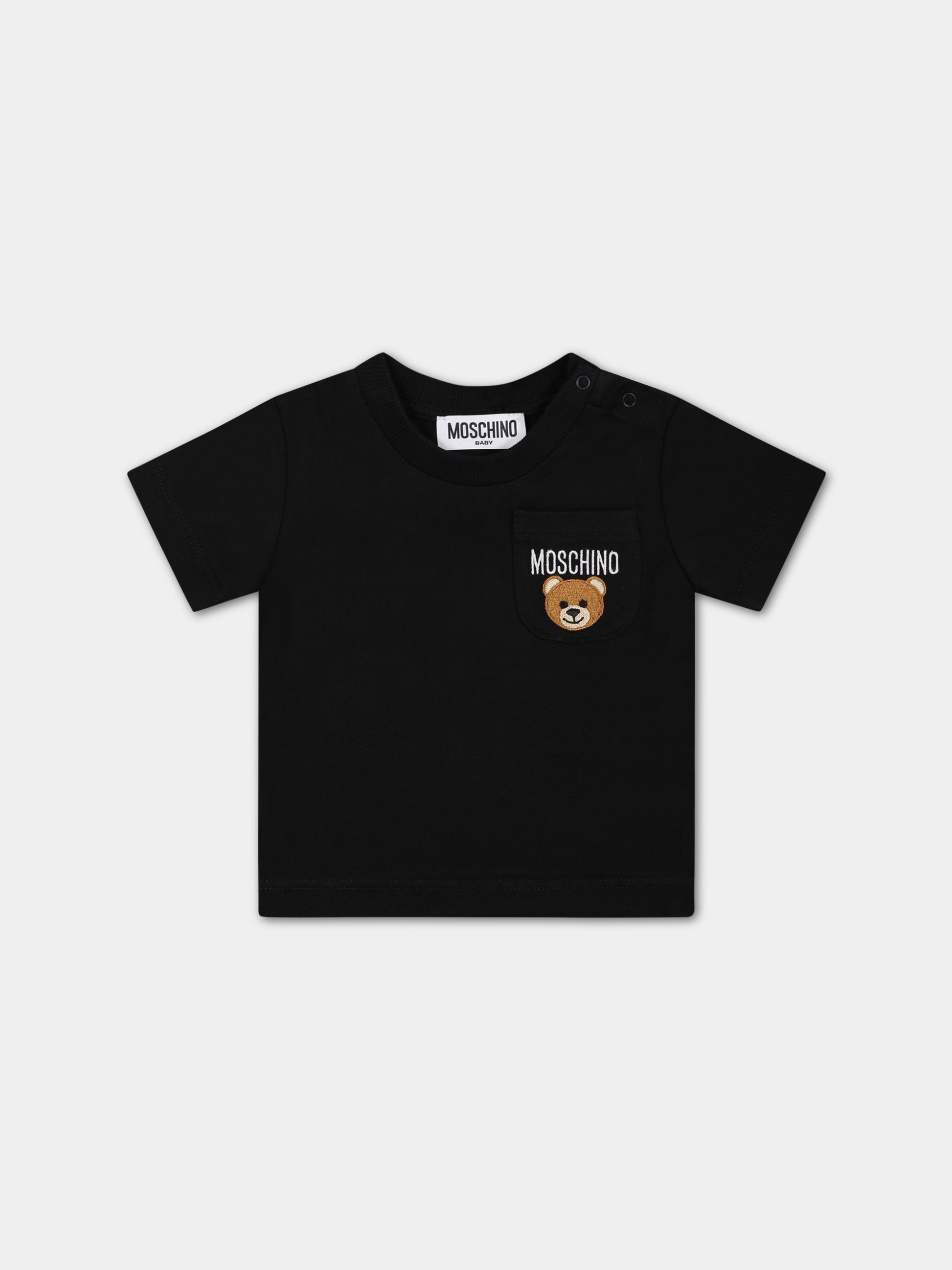 T-shirt nera per neonato con Teddy Bear,Moschino Kids,MUM03K LAA24 60100