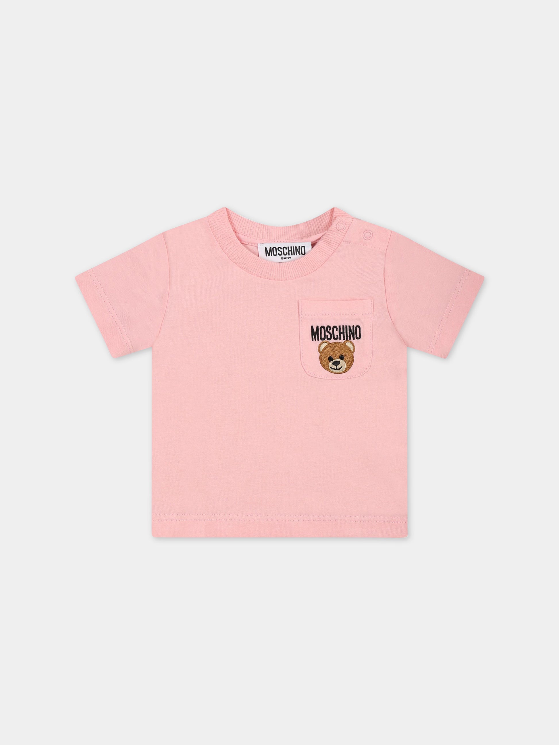 T-shirt rosa per neonata con Teddy Bear,Moschino Kids,MUM03K LAA24 50209