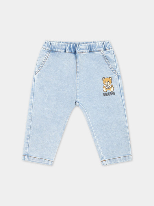 Jeans celeste per neonato con Teddy Bear,Moschino Kids,MUP04E LDE13 40018