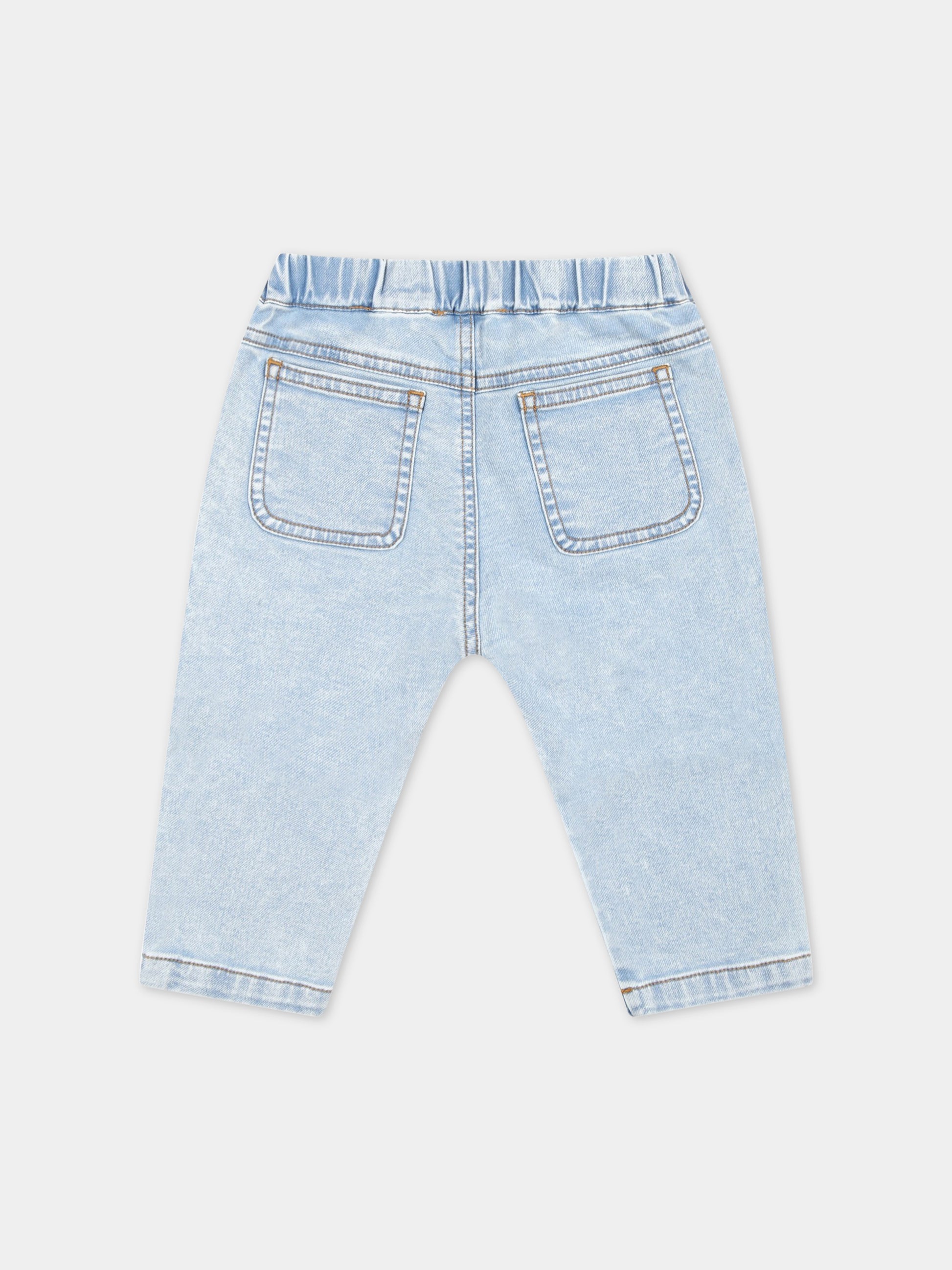Jeans celeste per neonato con Teddy Bear,Moschino Kids,MUP04E LDE13 40018