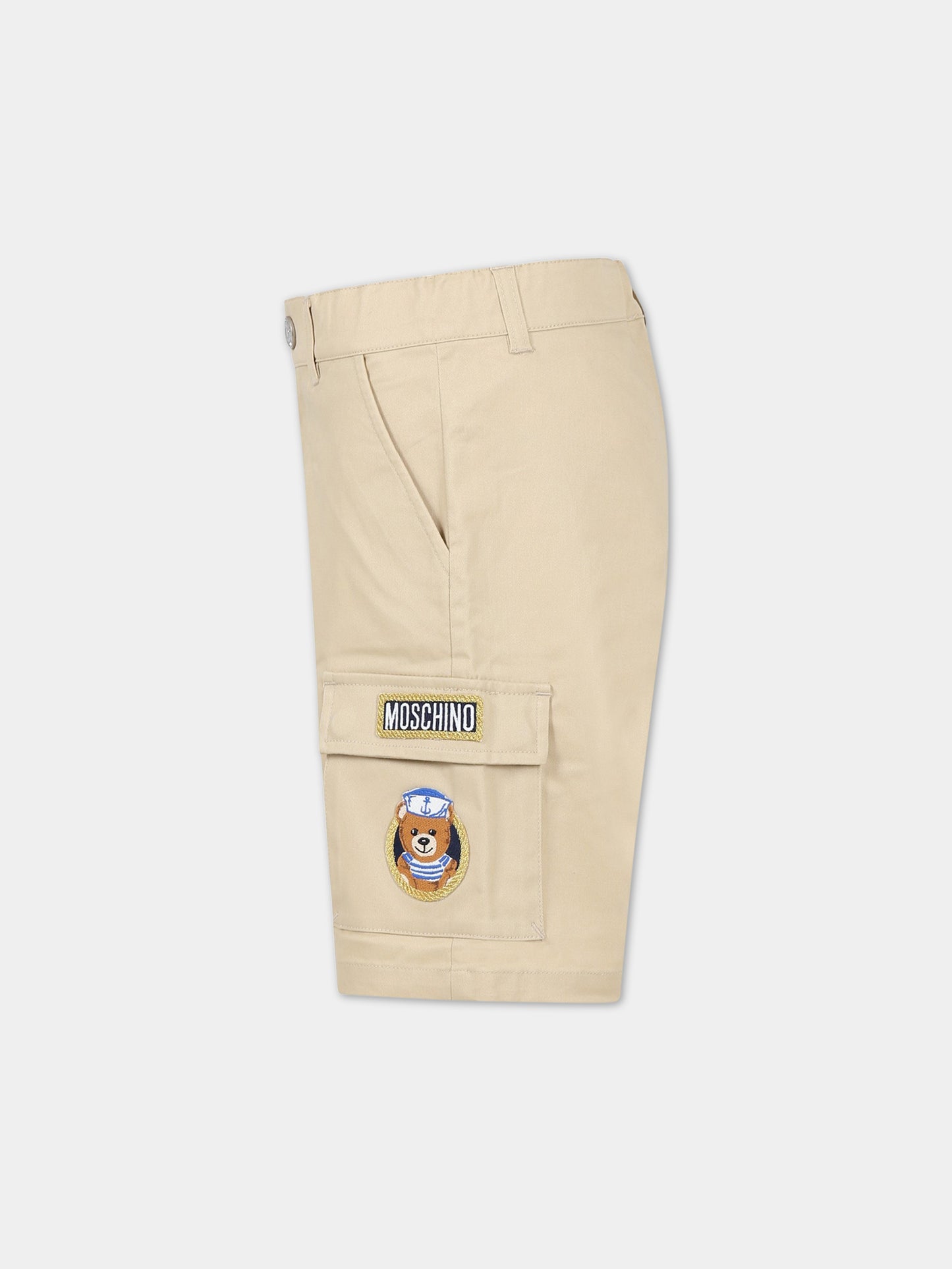 Shorts beige per bambino con Teddy Bear e logo,Moschino Kids,HUQ012 LPC04 20310