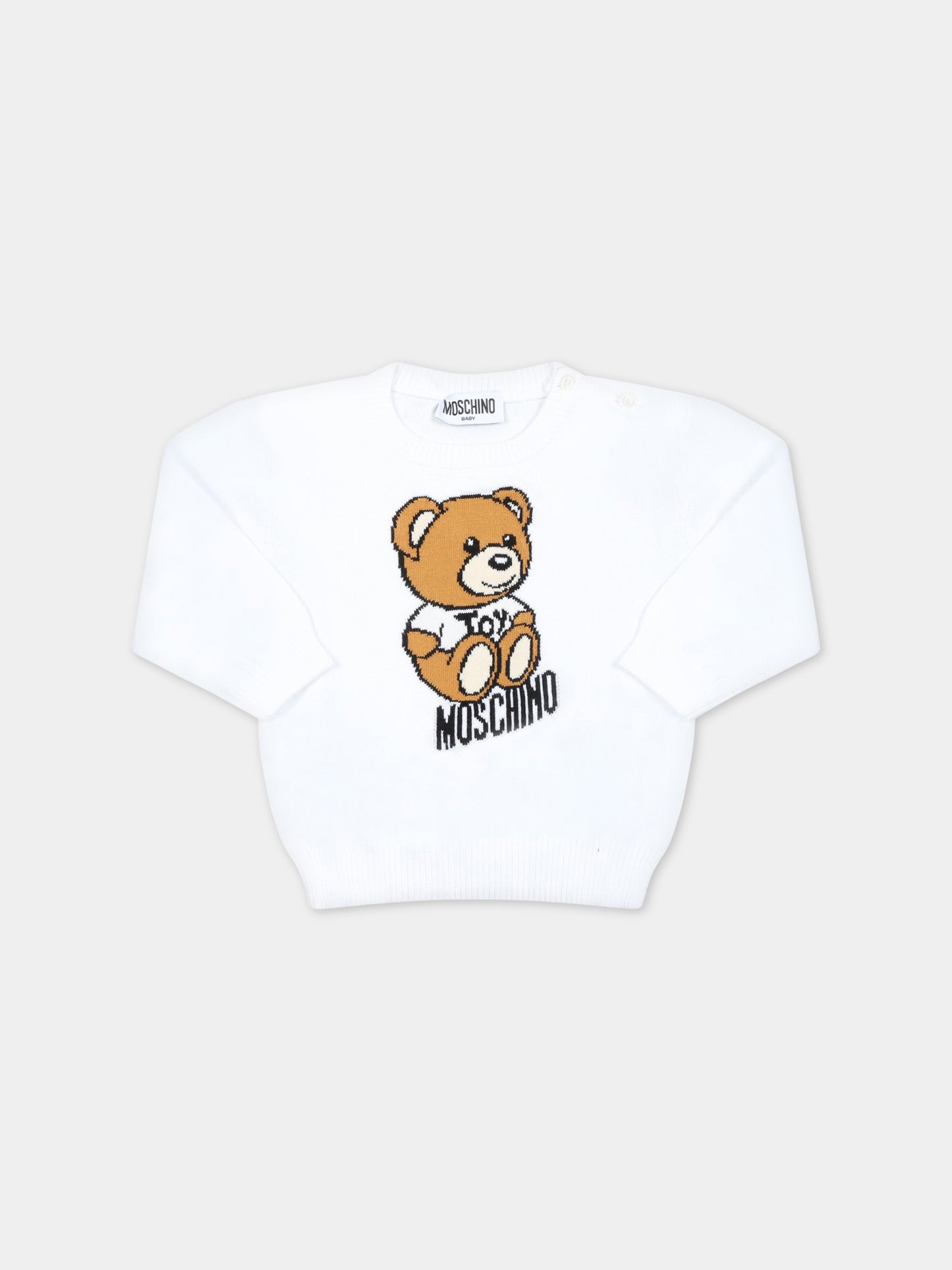 Maglione bianco per neonati con Teddy Bear,Moschino Kids,MRW00J LHE13 10101