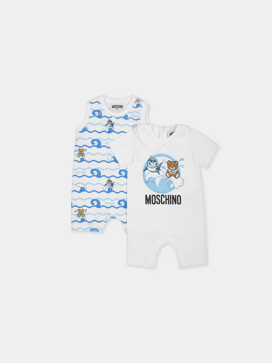 Set celeste per neonato con stampa e Teddy Bear,Moschino Kids,MUY04W LAA02 84294