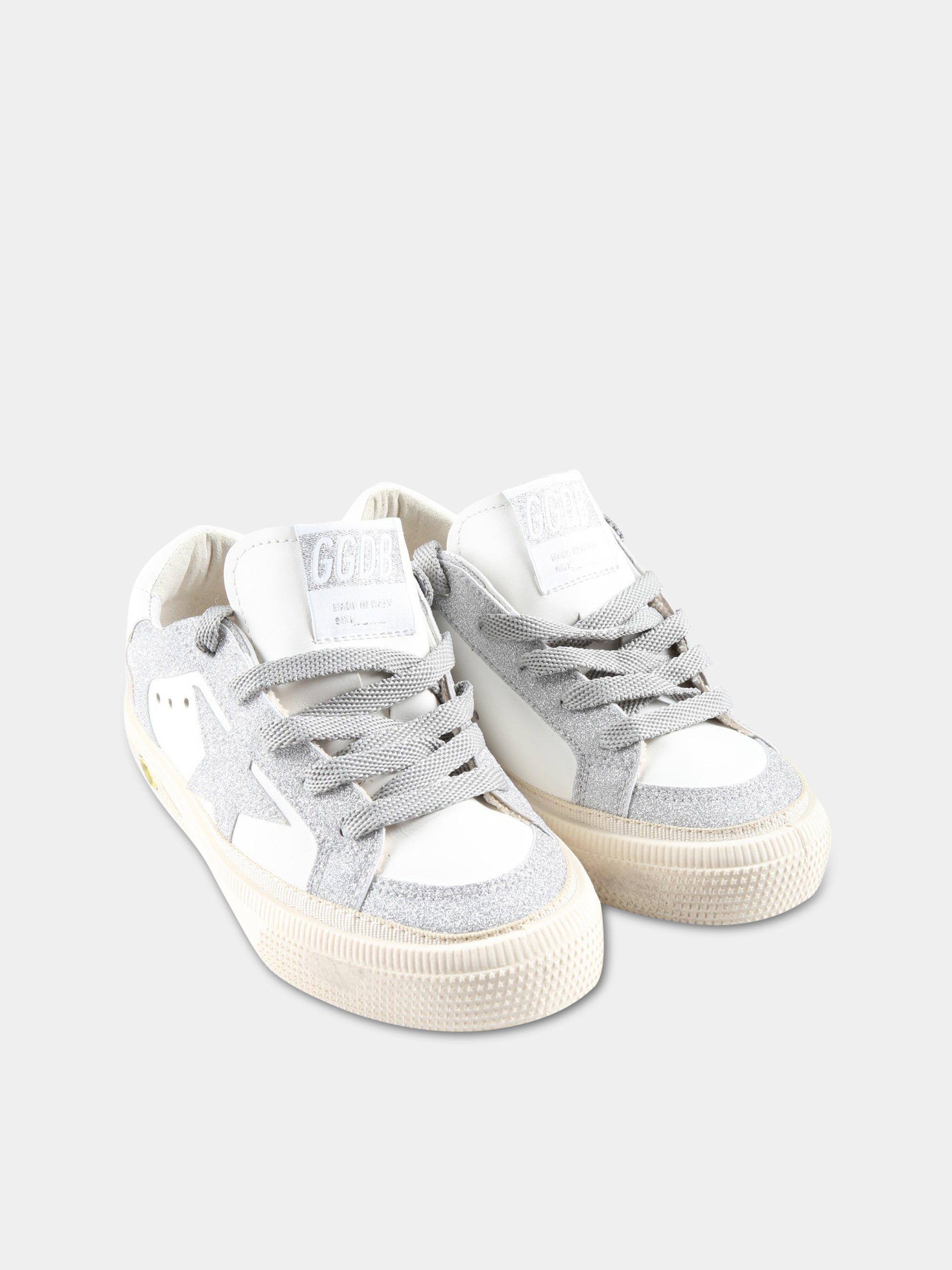 Sneakers bianche per bambina con stella argentata,Golden Goose,GYF00495 F004216 80185