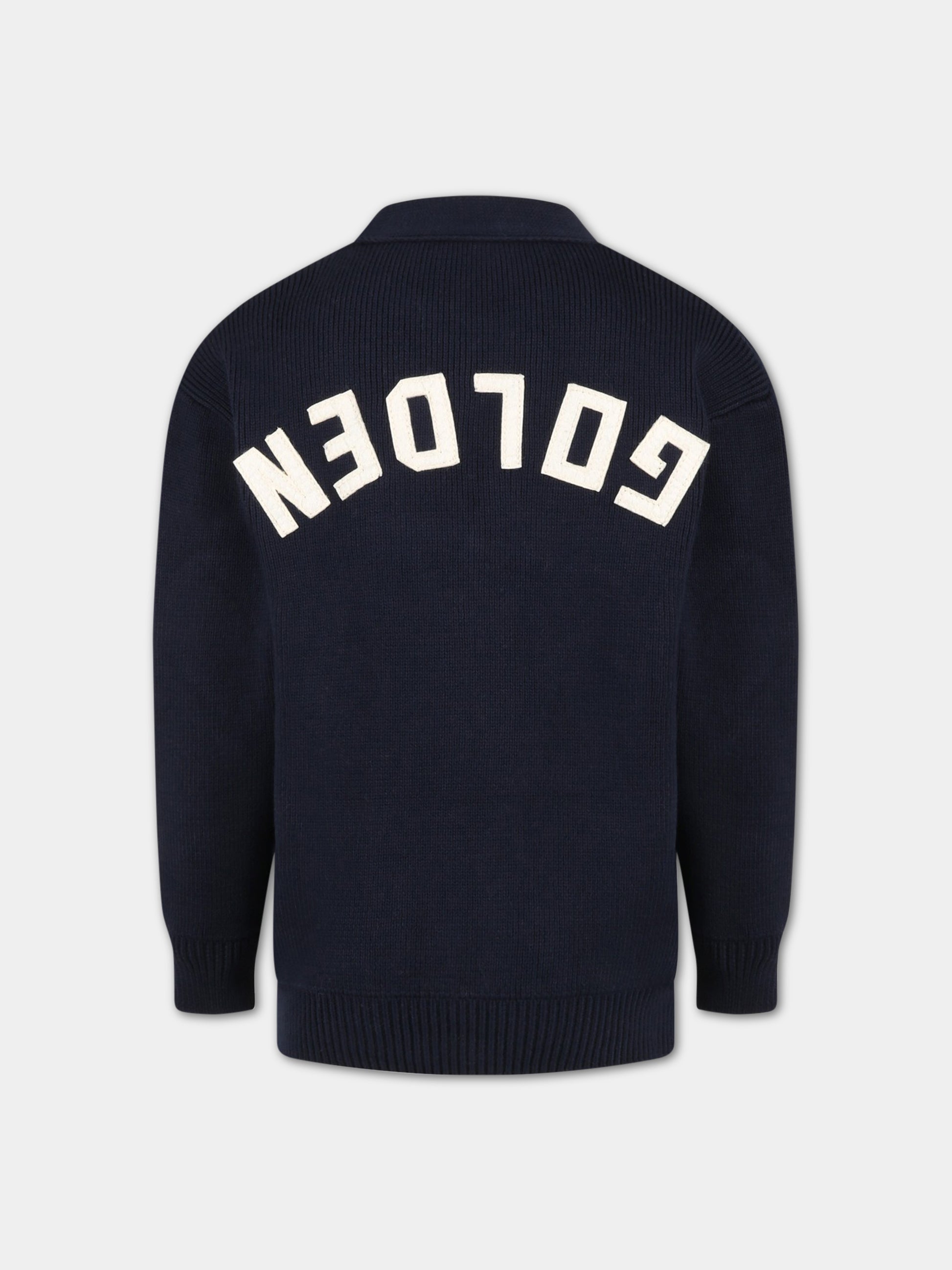 Cardigan blu per bambino con logo avorio,Golden Goose,GYP01400 P001082 50501