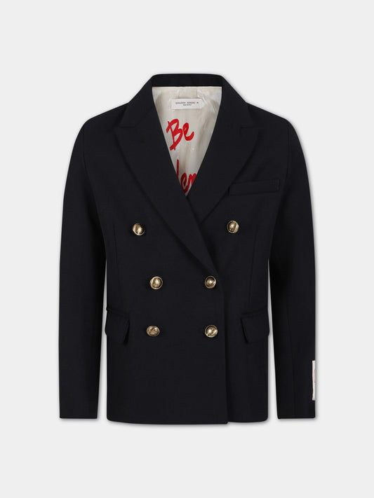 Giacca blu per bambino con logo,Golden Goose,GKP01365 P001057 50501