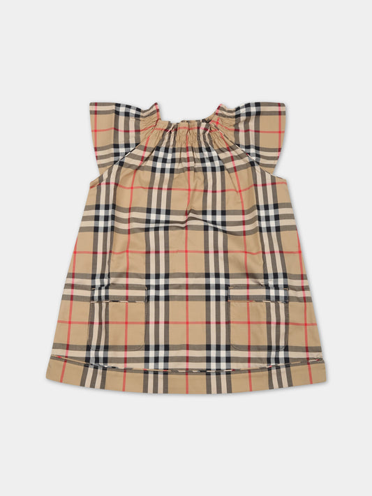 Vestito beige per neonata con check vintage,Burberry Kids,8062041