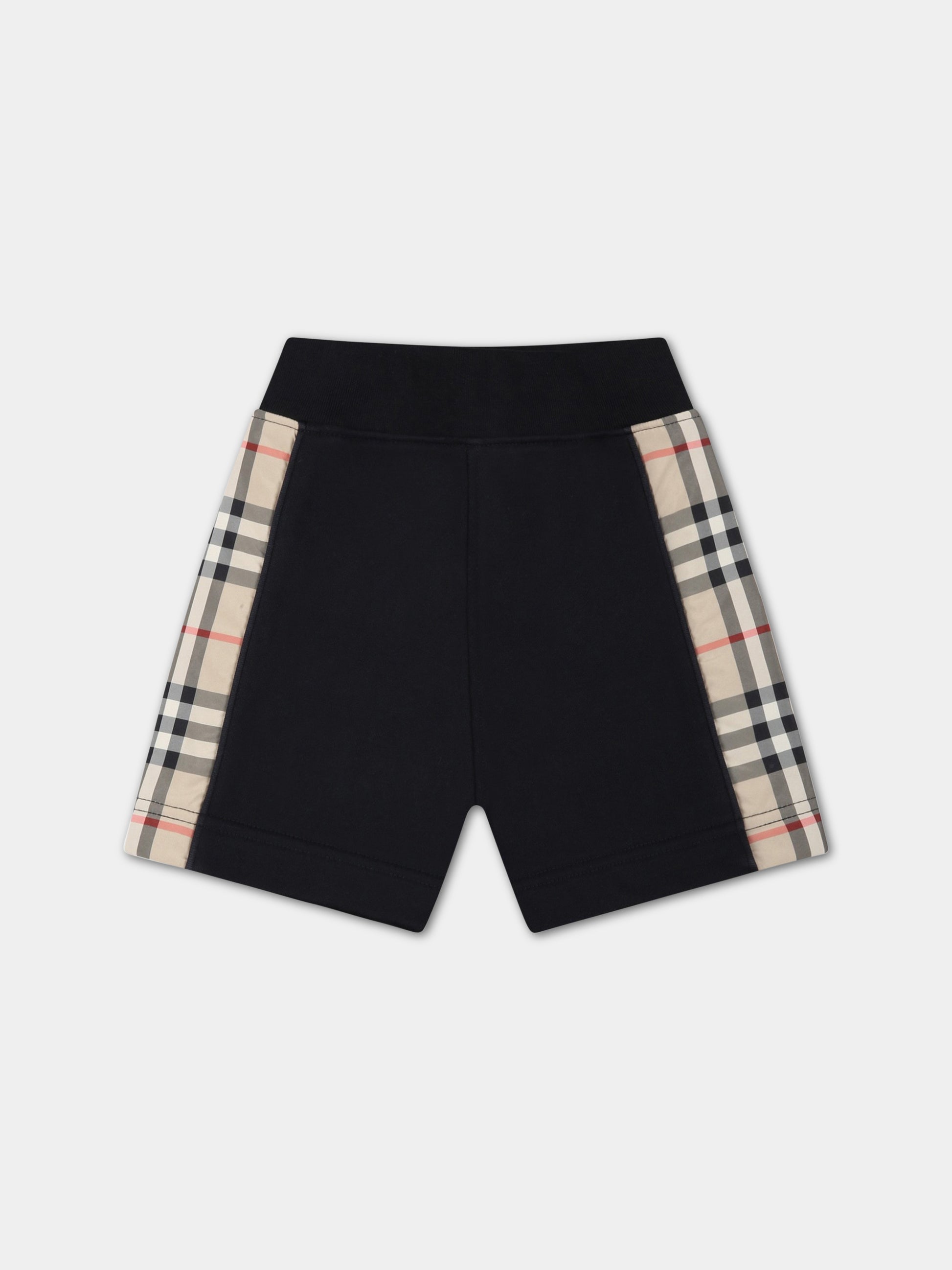 Shorts neri per neonato con check vintage,Burberry Kids,8061447