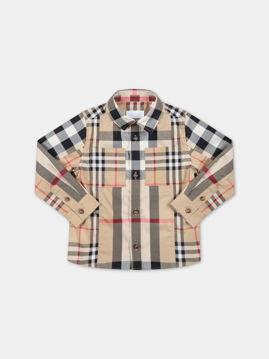 Camicia beige per neonato con check vintage,Burberry Kids,8061936