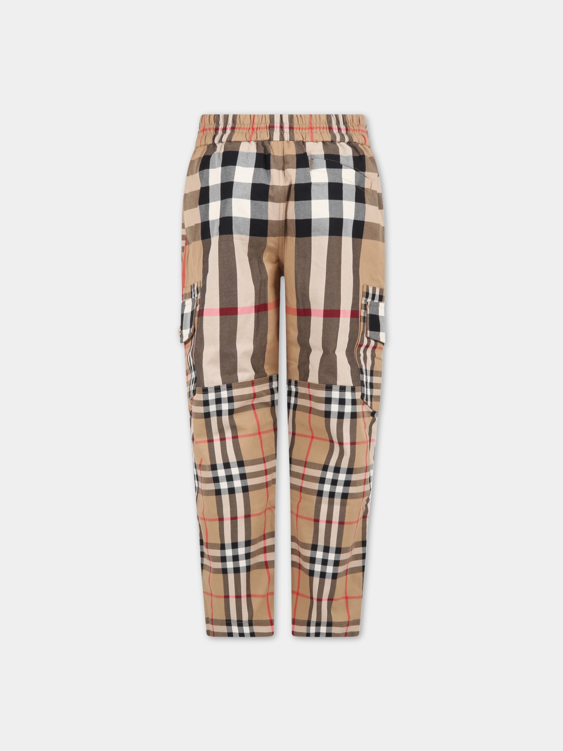 Pantlaoni beige per bambino con check vintage,Burberry Kids,8061537