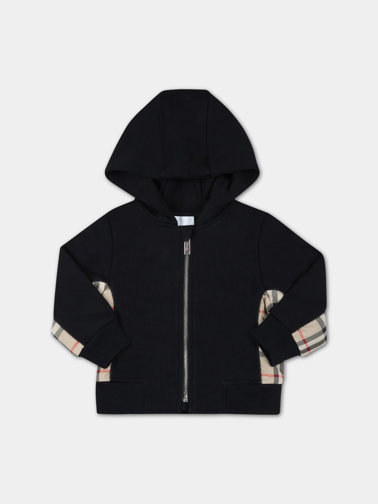 Felpa nera per neonato con check vintage,Burberry Kids,8061449