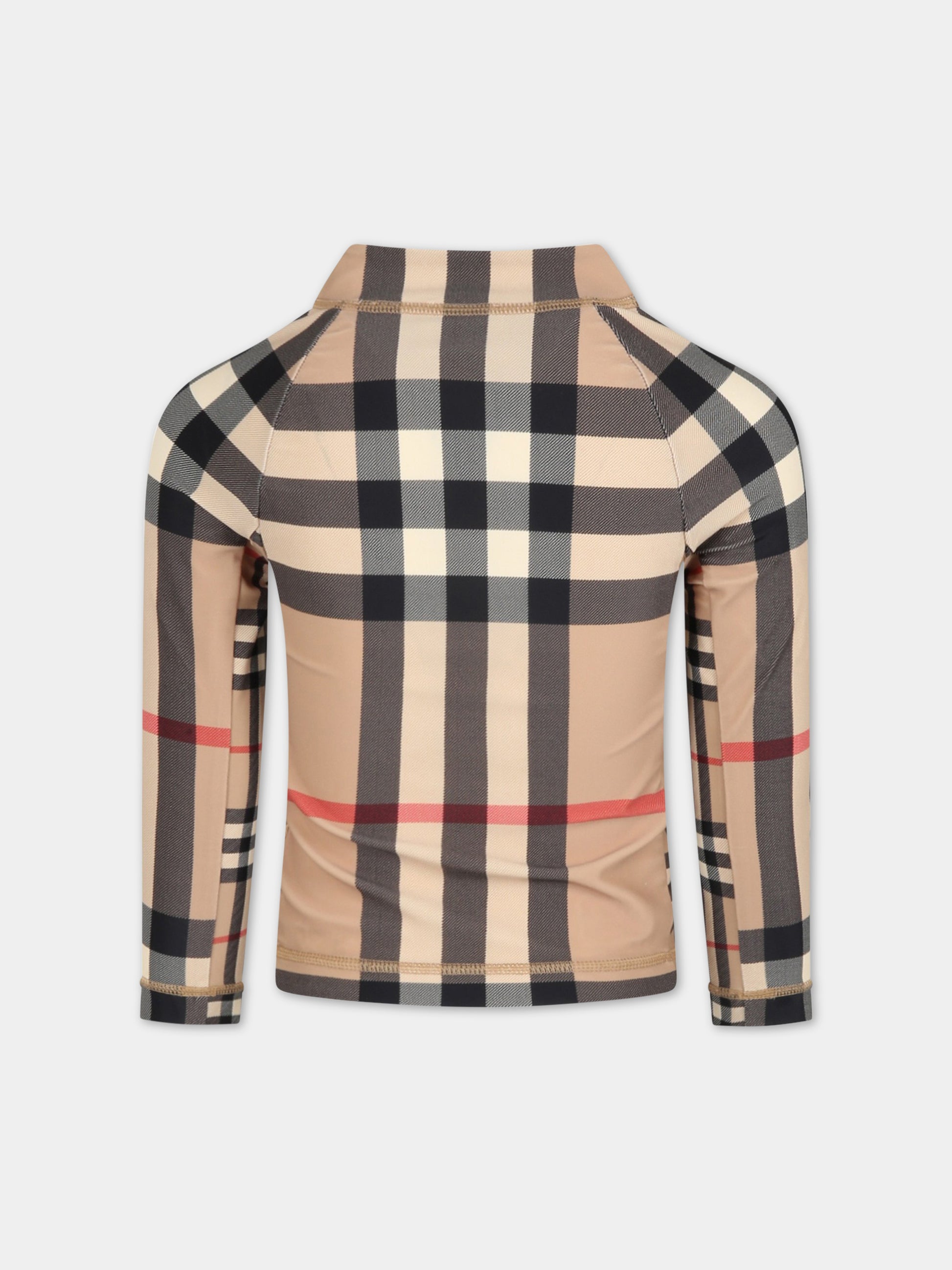 T-shirt beige anti UV per bambini con iconico check vintage,Burberry Kids,8061981